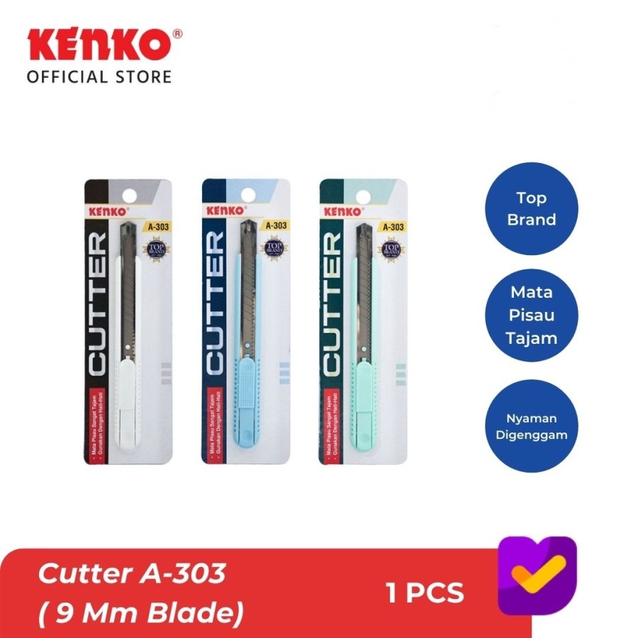 KENKO CUTTER – PEMOTONG KERTAS A-303 ( 9 Mm Blade) – Biru (12)